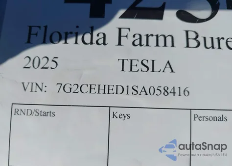 2025 Tesla Cybertruck z USA, uszkodzony, nr VIN 7G2CEHED1SA058416